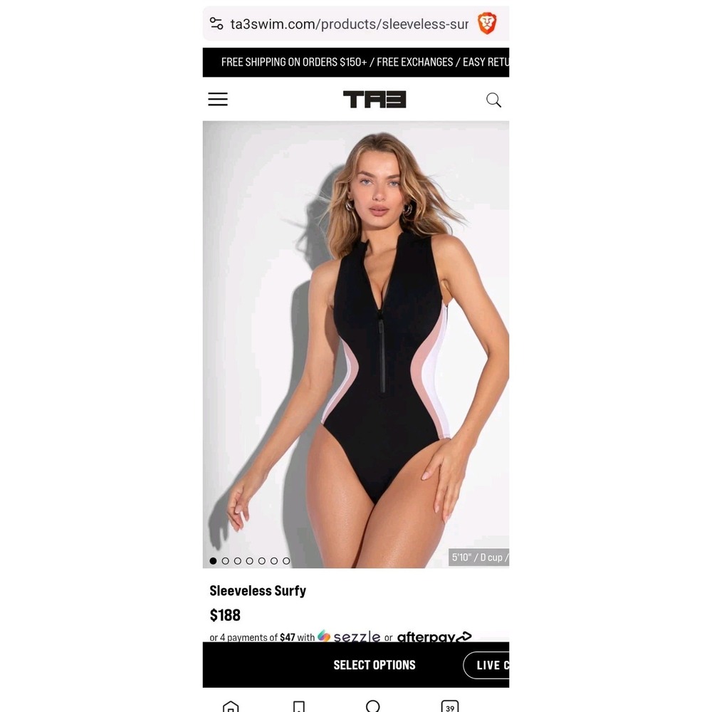 NWT TA3 Sleeveless Surfy Swimsuit Size XL Regular/Long Black Rose White